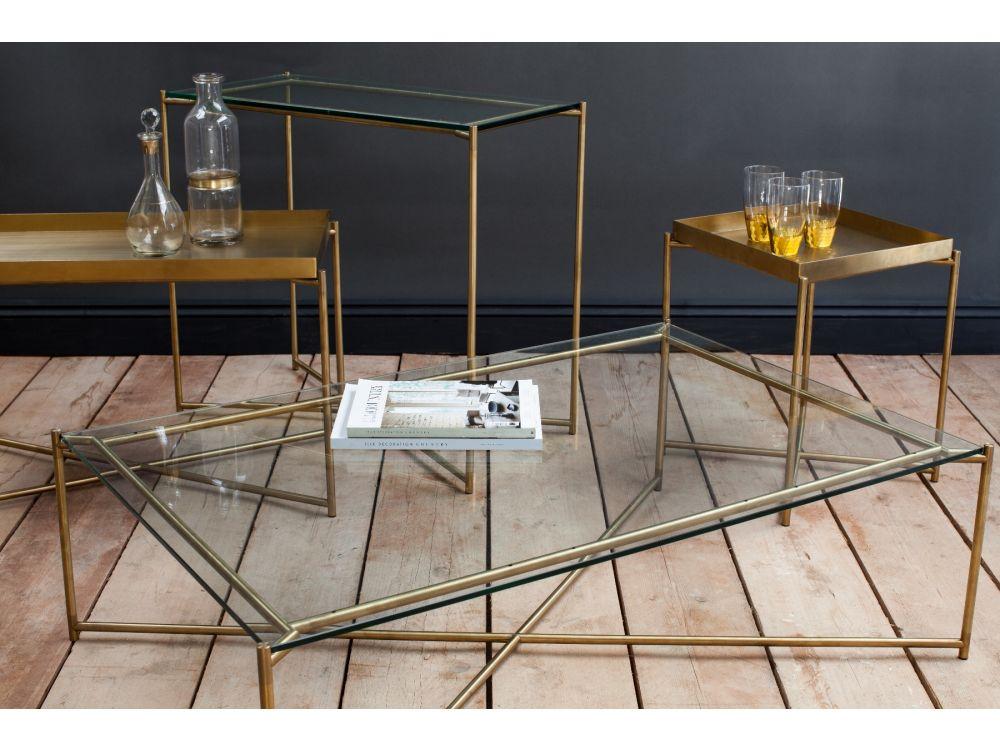 Iris Large Console Table - Clear Glass Top & Brass Frame