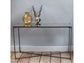 Iris Antiqued Glass Console Table With Gun Metal Frame