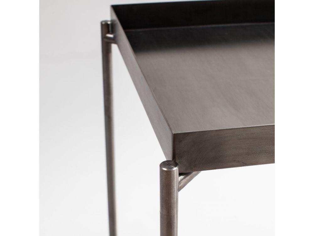 Iris Small Console Table With Weathered Oak & Gunmetal Tray, Gun Metal Frame