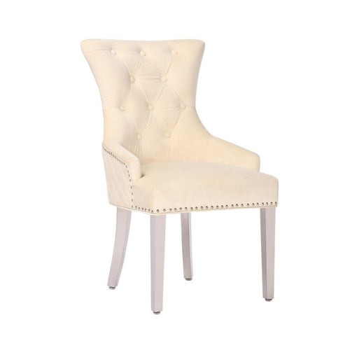 Cream Silver Knocker Velvet Dining Chair - Set of 2